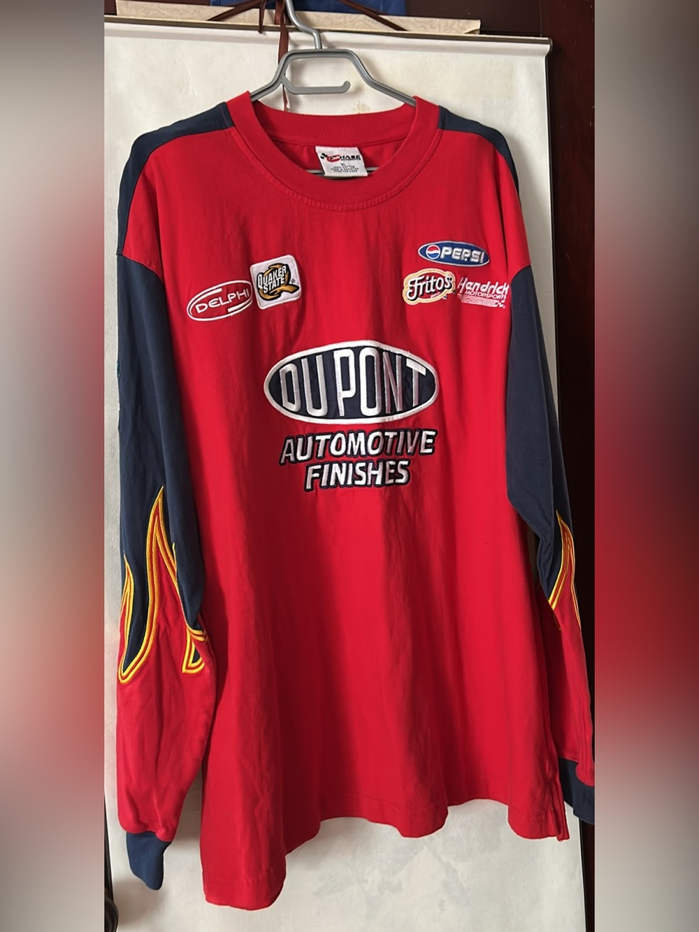 Vintage NASCAR Chase Authentic Du Pont Long Sleeve Shirt Men’s XL Red Flames